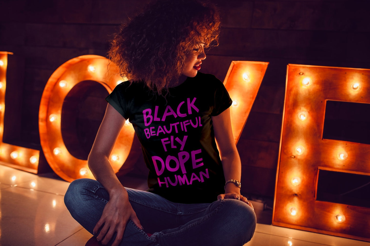 Black Human Women's Off The Shoulder T- Shirt Pink