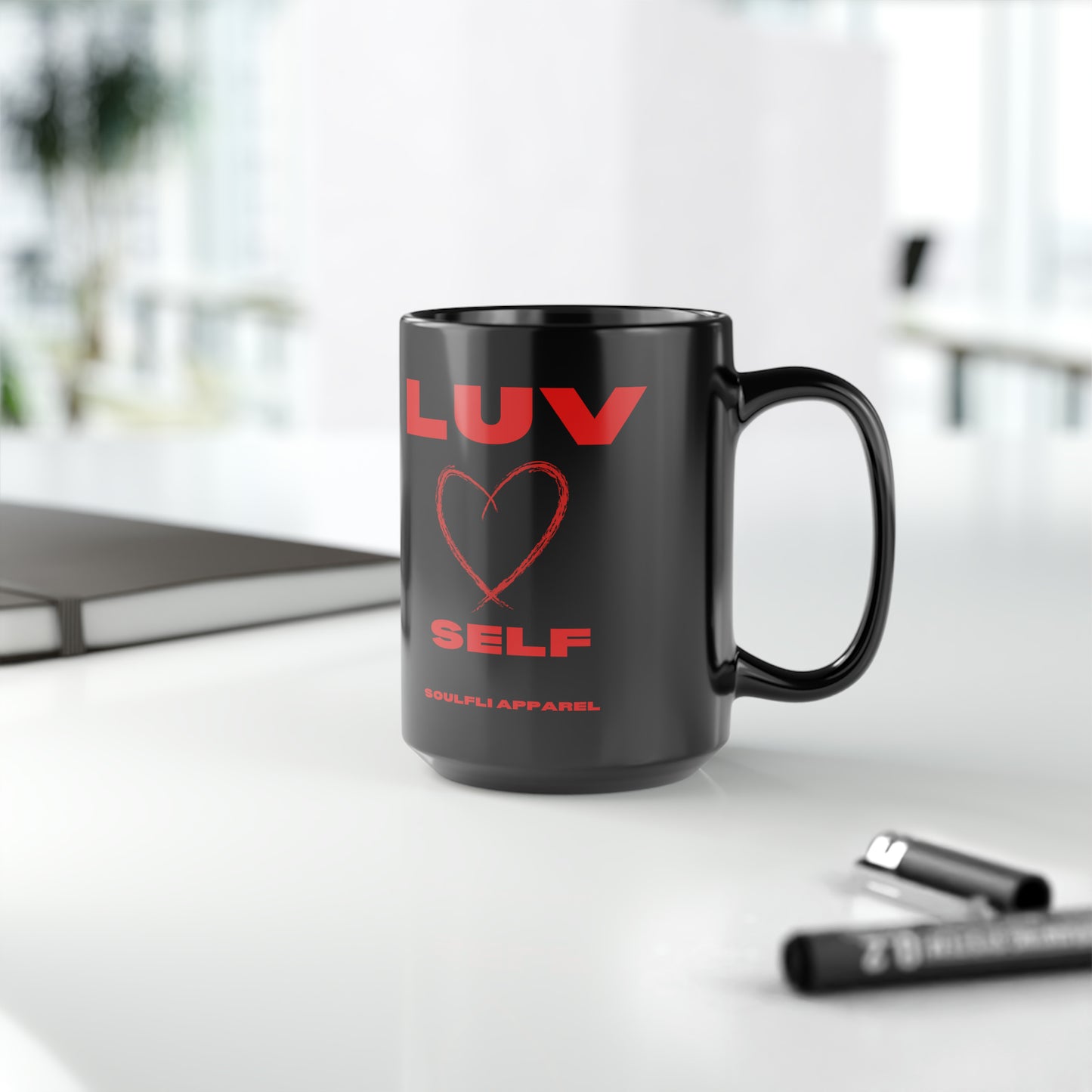 Soulfli Apparel Luv Self Black Mug, 15oz