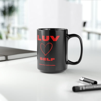 Soulfli Apparel Luv Self Black Mug, 15oz