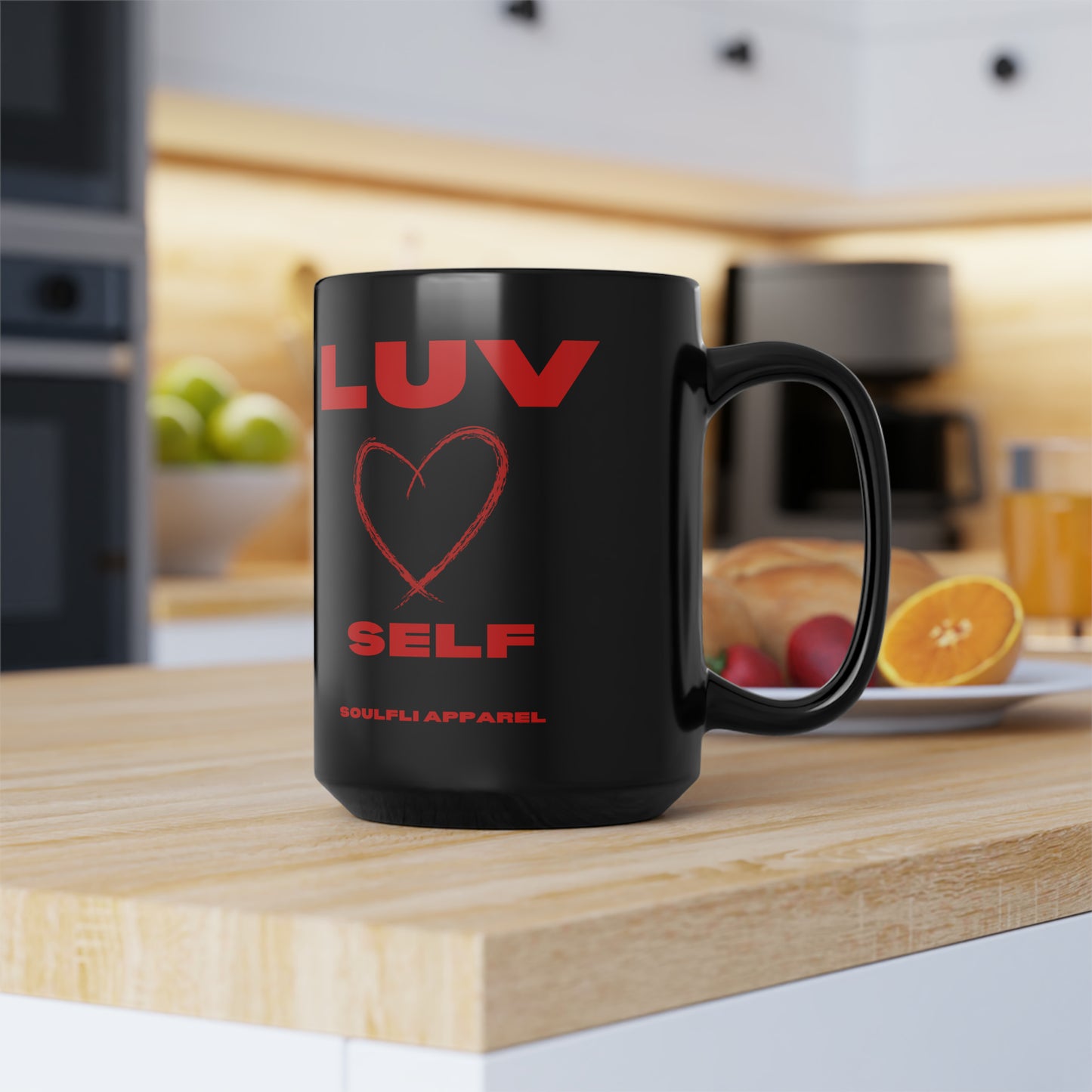 Soulfli Apparel Luv Self Black Mug, 15oz