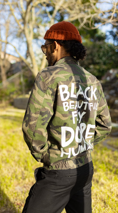 Black Human Camouflage Jean Jacket