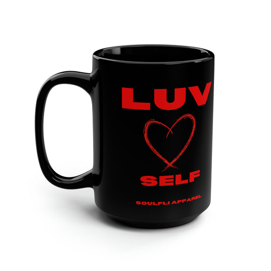 Soulfli Apparel Luv Self Black Mug, 15oz