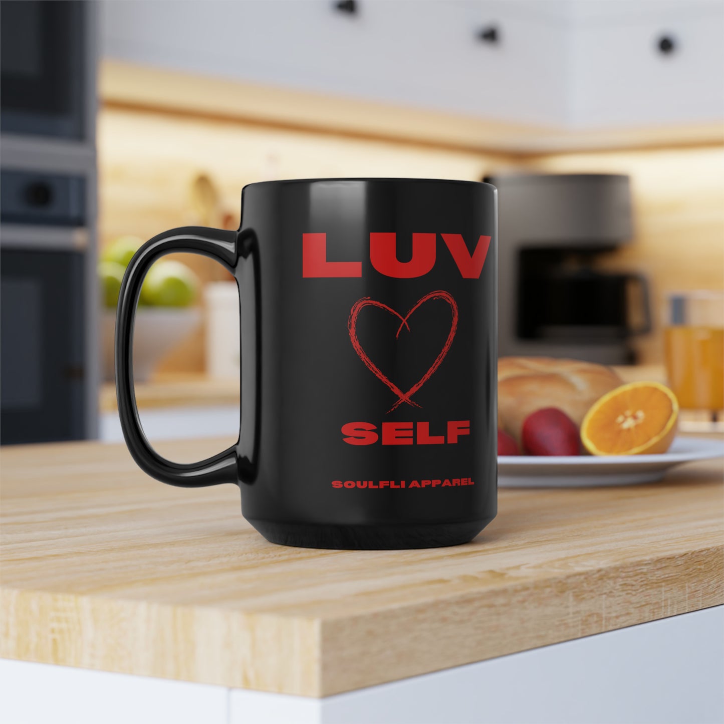 Soulfli Apparel Luv Self Black Mug, 15oz