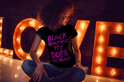 Black Human Women's Off The Shoulder T- Shirt Pink