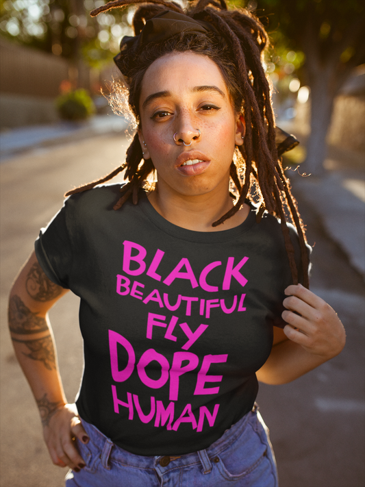 Black Human Women's Off The Shoulder T- Shirt Pink